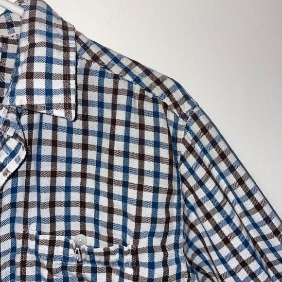 L.L. Bean Mens Tall M Plaid Button-Up Shirt 100% Cotton Blue & Brown - Picture 2 of 6